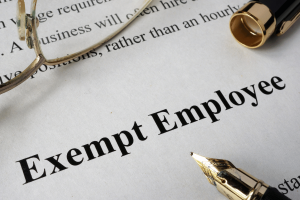 Exempt employee classification document with payroll and labor law compliance information